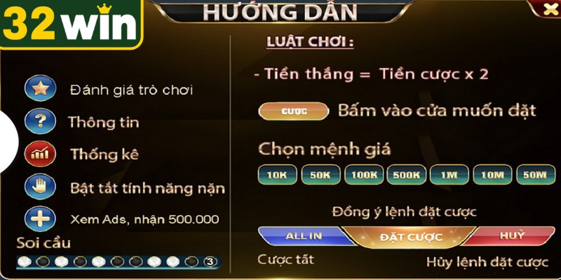 Luật chơi và các cửa cược cách chơi xóc đĩa 32WIN