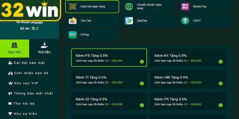 Truy cập vào trang chủ và nhấn chọn nạp tiền