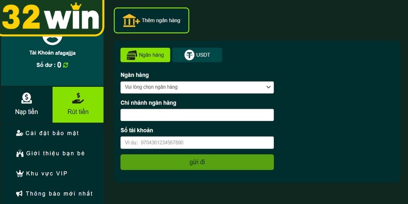 Hướng dẫn các thao tác thực hiện rút tiền